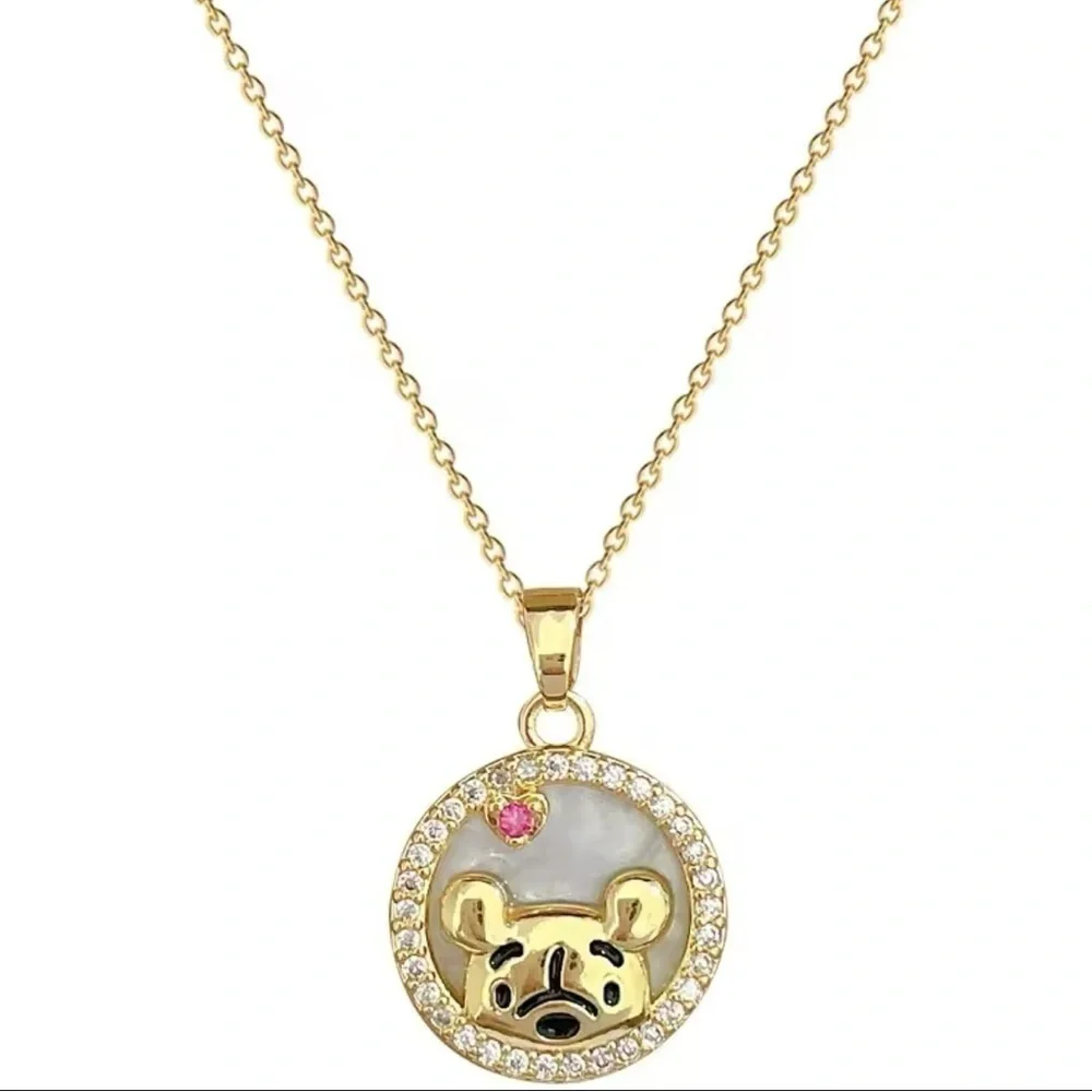 14K Gold Disney Winnie The Pooh “Peek A Boo Pooh” Necklace With Diamond Accent